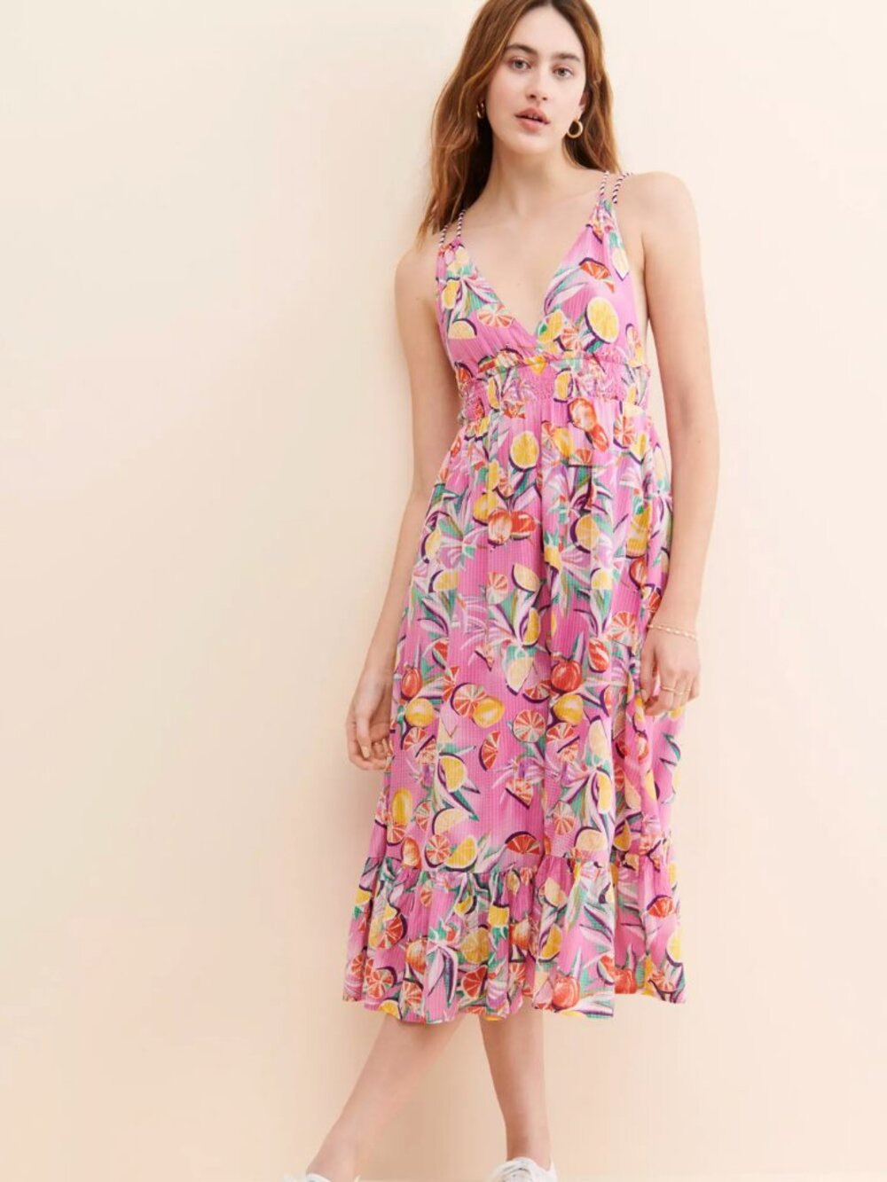 Scotch & Soda 36 Medium midi strappy fruit print floral casual dress